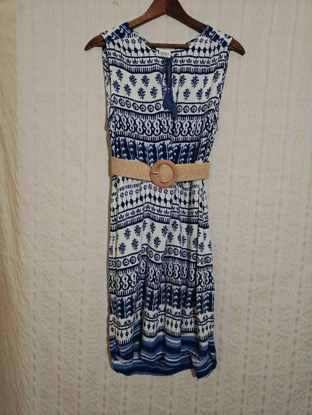 beachlunchlounge Navy & White Printed Midi Dress Size Medium
